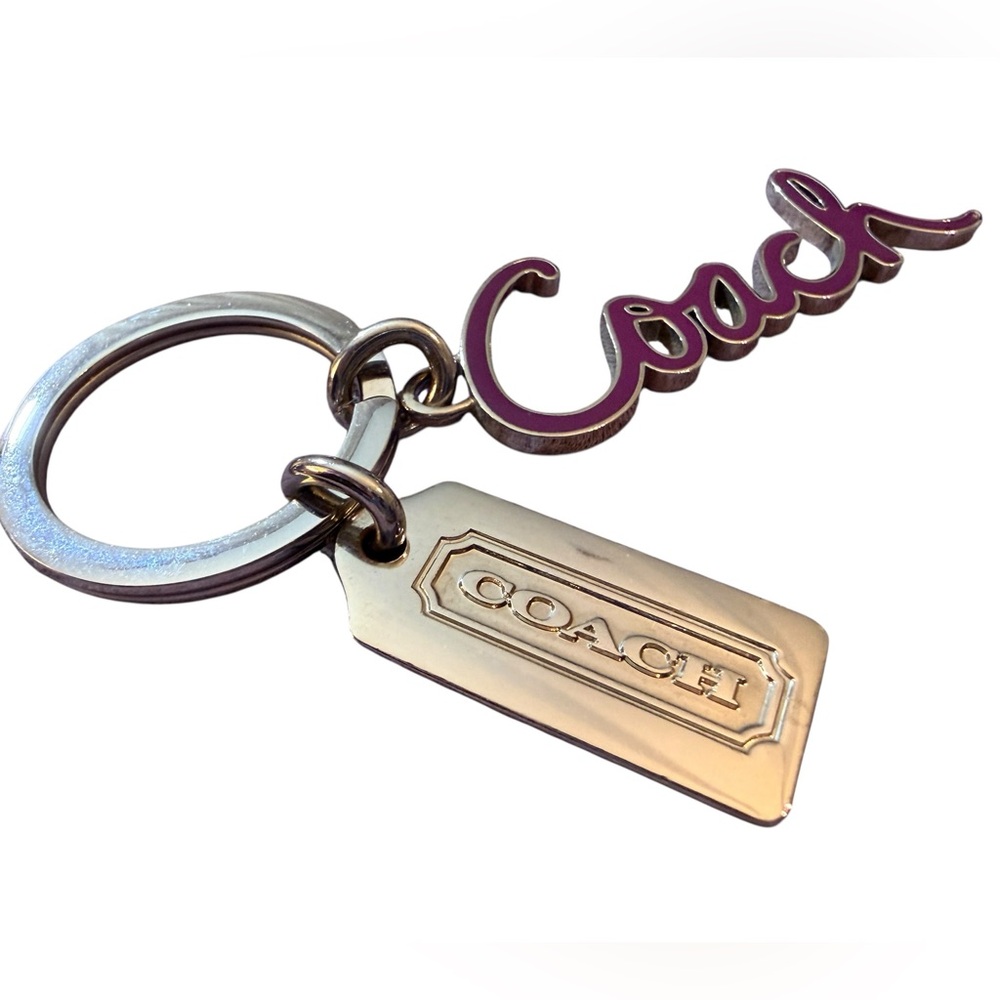Coach Purple and Silver Script Logo Keychain - Picture 2 of 9